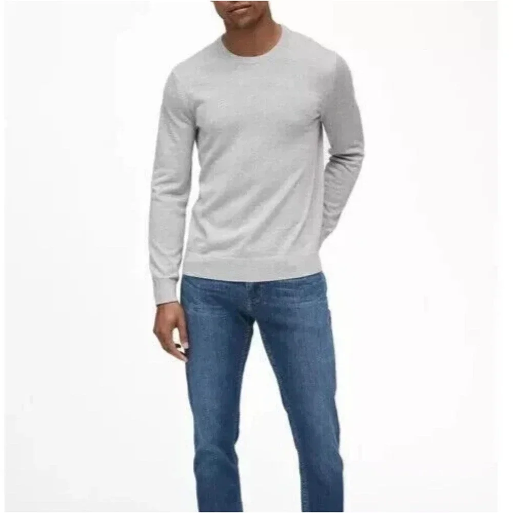 Banana Republic Men's Waffle Crew Sweatshirt Gray Casual Preppy Fall Mens LG‎